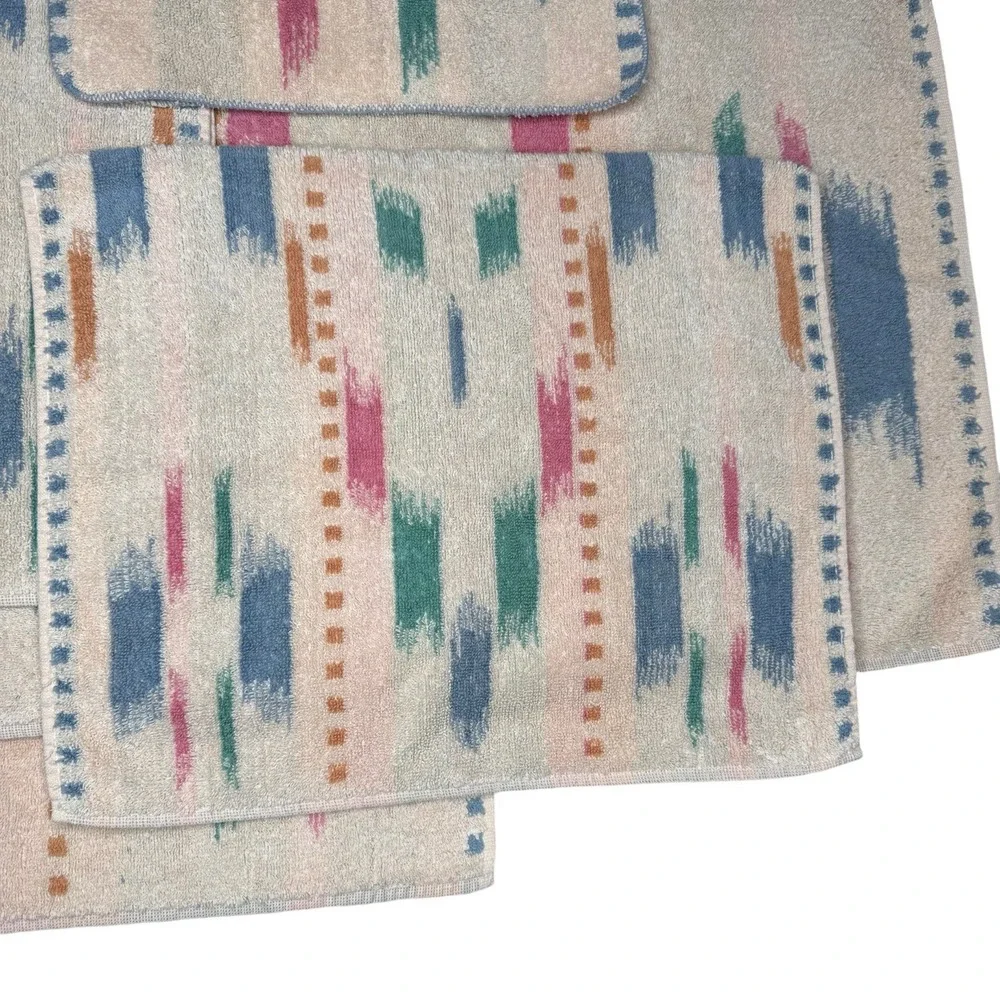 5 Pc Vintage 80s 90s Cannon Royal Family Towel Set Aztec South Western Santa Fe